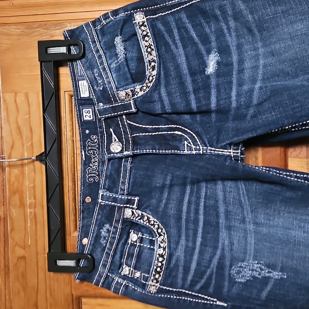Miss Me Signature Boot Low-Rise Embellished Distressed Denim Jeans-NWOT - Picture 4 of 16